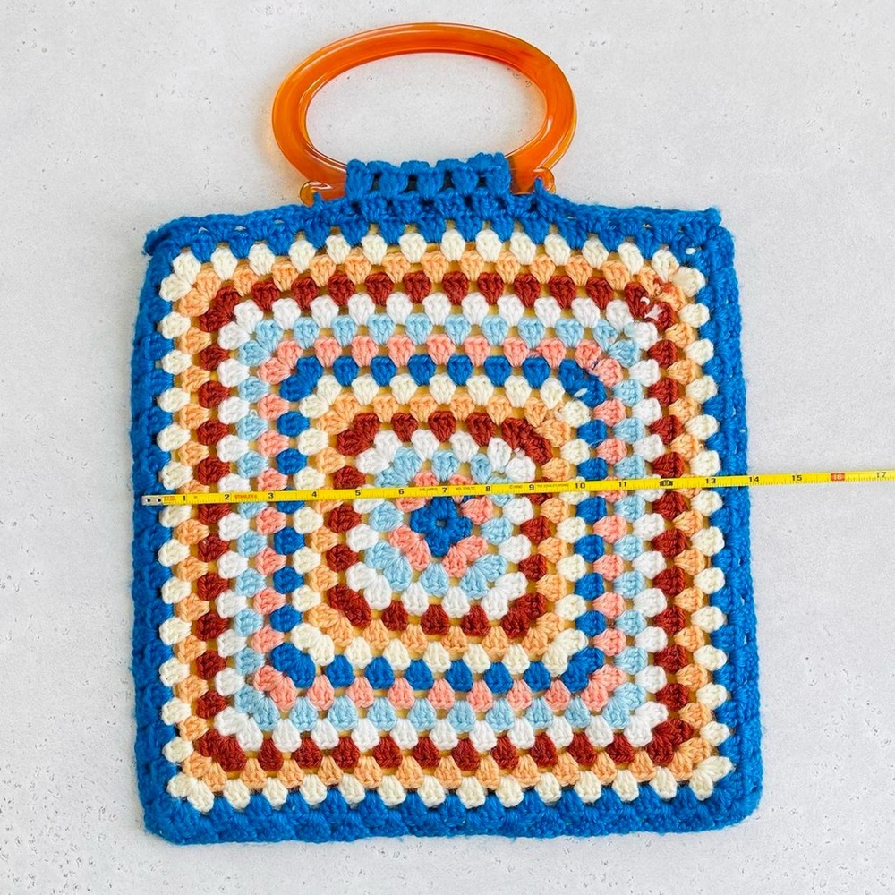 Vintage Handmade Granny Square Crocheted Handbag Purse - Picture 3 of 5